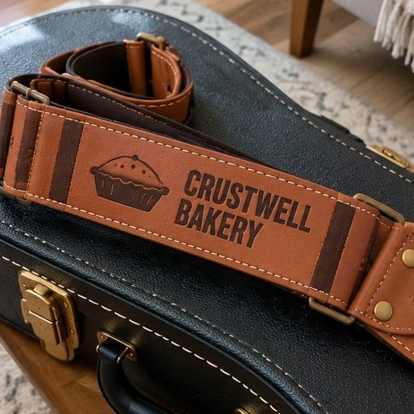Customer photo of a custom leather guitar strap